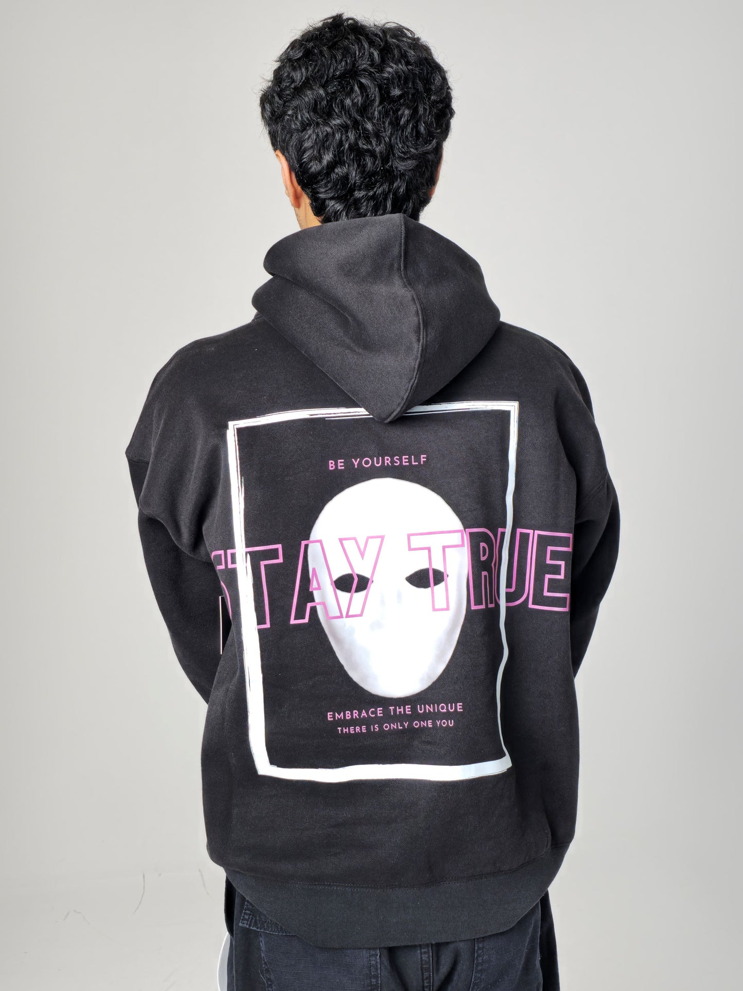 NEIGHBOR STAY TRUE OVERSIZED HIGH NECK HOODIE - BLACK