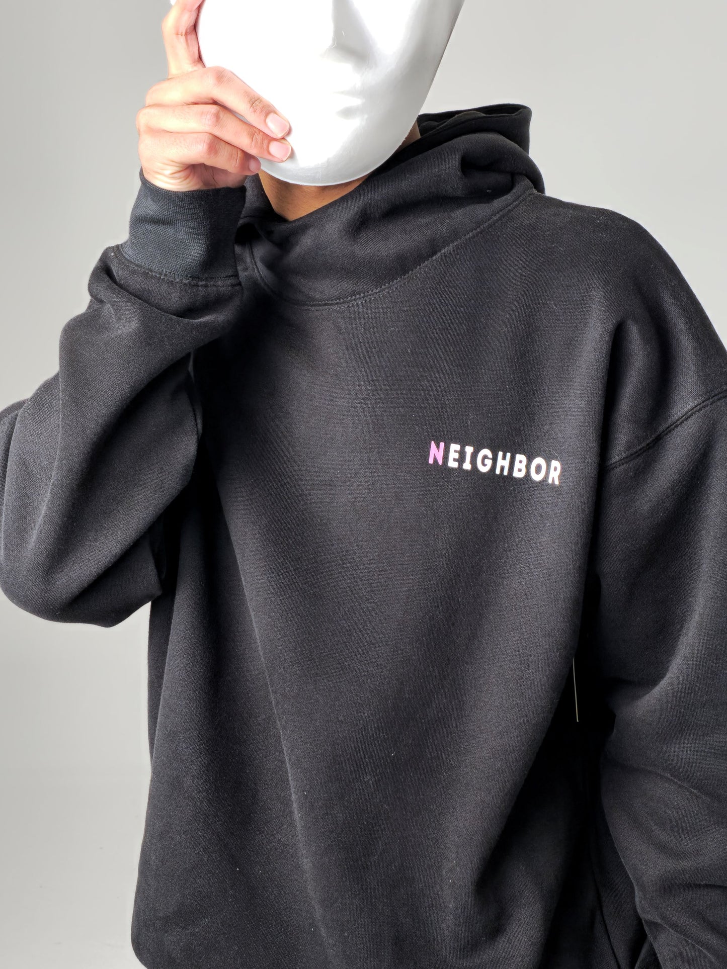 NEIGHBOR STAY TRUE OVERSIZED HIGH NECK HOODIE - BLACK