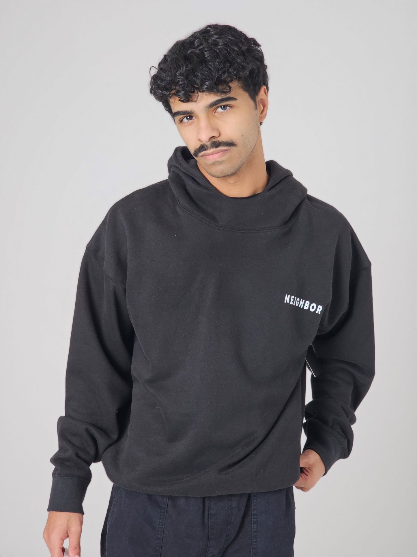 NEIGHBOR OVERSIZED HIGH NECK HOODIE - BLACK