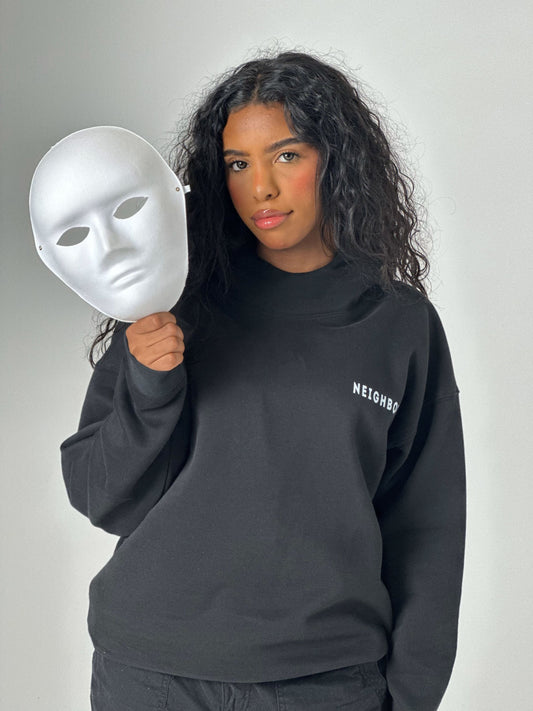 NEIGHBOR OVERSIZED HIGH NECK HOODIE - BLACK